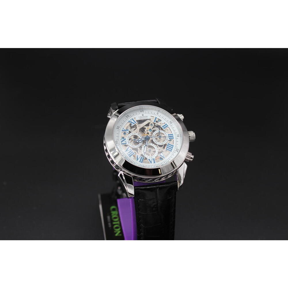 Croton Imperial Automatic Skeleton Watch – Stainless Steel – Blue‎ Roman Dial